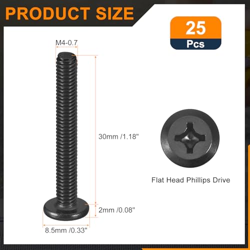 uxcell 25Pcs M4-0.7x30mm Flat Round Head Machine Screw Phillips Drive Screw - size: M4-0.7 x 30mm