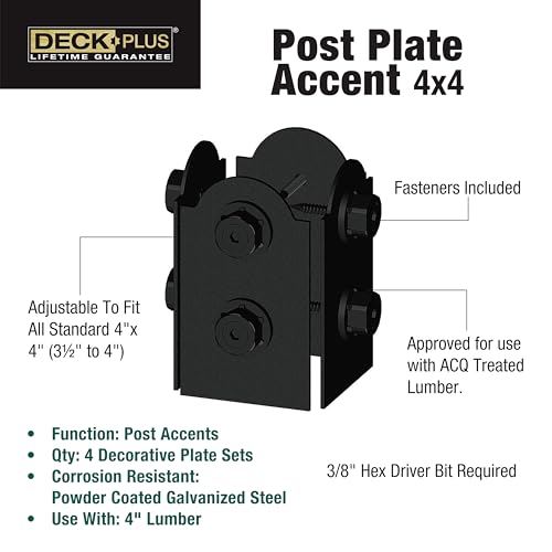Deck Plus Laredo Sunset Faux Post Base Kit, 4in x 4in, 1 Kit, Black