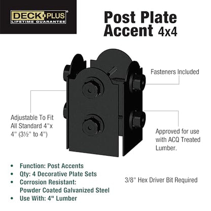 Deck Plus Laredo Sunset Faux Post Base Kit, 4in x 4in, 1 Kit, Black