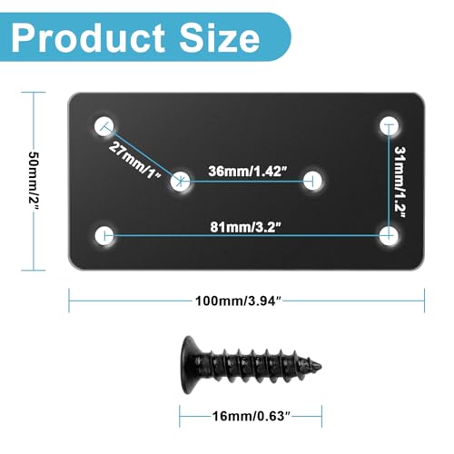 Flat Mending Plates 50x100mm/2x3.94'' Flat Brackets for Wood Metal Bracket Metal Plates with Screws for Wooden Furniture,Black 4Pack
