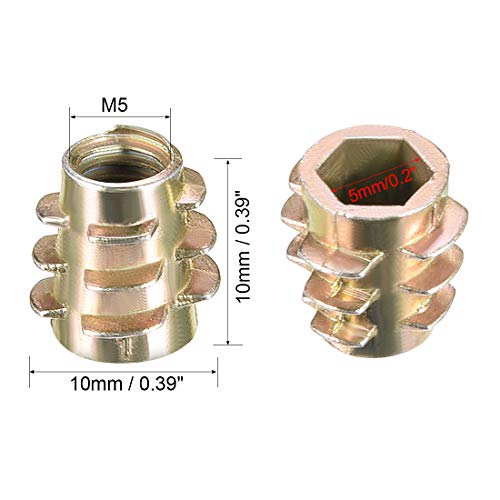 uxcell Furniture Threaded Insert Nuts Zinc Alloy Hex-Flush M5 Internal Threads 10mm Length 30pcs - size: M5x10mm