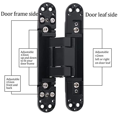 Ranbo 7 Inch Hidden Door Hinge, 3D Adjustable, Zinc Alloy Hardware Kit - size: 7 inch Black