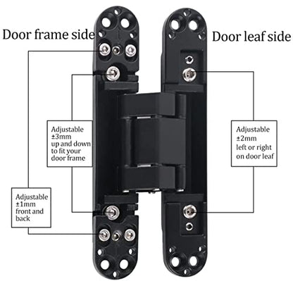 Ranbo 7 Inch Hidden Door Hinge, 3D Adjustable, Zinc Alloy Hardware Kit - size: 7 inch Black