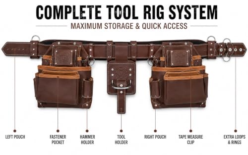 leather tool belt with 21 Pocket Tool Pouches | brown - color: Brown