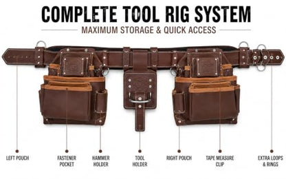 leather tool belt with 21 Pocket Tool Pouches | brown - color: Brown