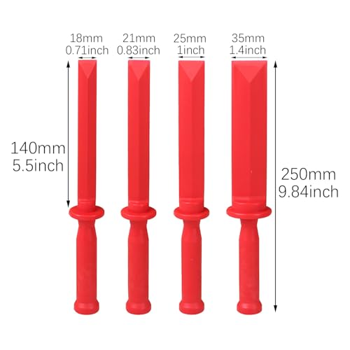 RLECS 4PCS Plastic Balance Block Shovel Blade Set Adhesive Removal Tool Red Chisel 18/21/25/35mm Nylon Soft Scraper Suitable for Trim Sticker Badges Caulking Paint Cleanup Work