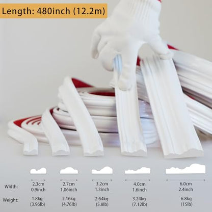 Hungbak 480"L x 1.3"W Peel and Stick Chair Rail Panel Molding, Pre-Primed Trim for Home Decoration & Wall Protection - size: 480"L x 1.3"W