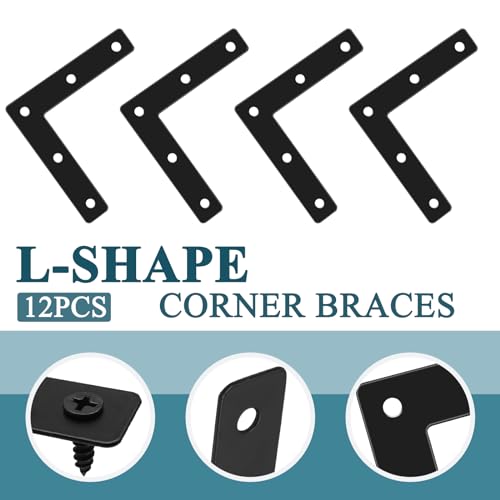 L-Shape Corner Brace Brackets, 3.15" x 0.62", 12 Pcs, Black - size: 3.15", style: L-Shape