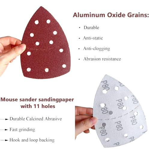 100 PCS Mouse Detail Sander Sandpaper 11 Holes, 120 Grit Hook and Loop Mouse Sanding Sheets Aluminum 0xide Mouse Sanding Pads 11 Holes Triangular Sanding Paper for Detail Mouse Sander - size: 11 Holes-120 Grit