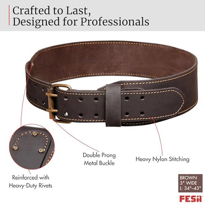 FESA Men's Leather Tool Belt - Handcrafted Top Grain Leather Tool Pouch Belt for Carpenters & Other Trade Professionals - color: Brown - 3" Wide - L