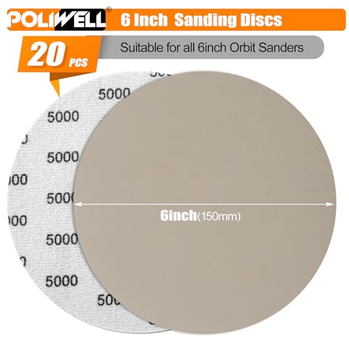 POLIWELL Sanding Discs 6 Inch 5000 Grit 20 Pack Hook & Loop - style: 5000 Grit