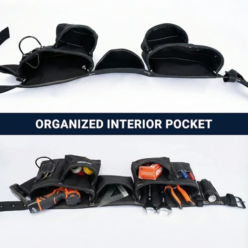 MELOTOUGH 14-Pocket Tool Belt with Suspenders, Tool Rig Organizer (Black)