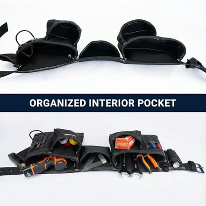 MELOTOUGH 14-Pocket Tool Belt with Suspenders, Tool Rig Organizer (Black)