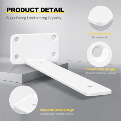2 Pack - 12 inch White Hidden L Shelf Bracket (1/5 Inch Thicked) Iron Floating Shelf Brackets Rustic Industrial Metal Brackets for Shelf Support - size: 12 Inch, style: White 2 Pack