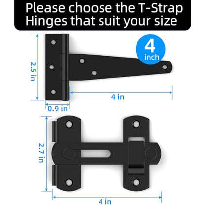 T Strap Hinges, Tee Hinge, T-Gate Hinges, Gate Strap Hinges, Wooden Fences Door, Barn Door, Shed Doors,Cabinet Door,Pet House Door, Barn Door Lock Latches 1PC (4 inch) - size: 4 inch set