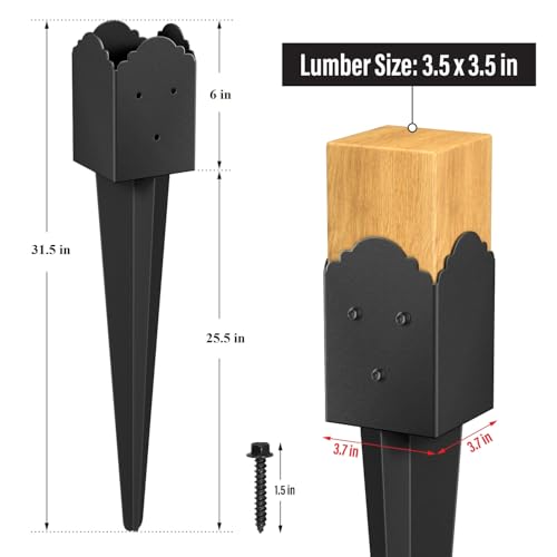 6 Pack 31.5"x4"x4" Heavy Duty Fence Post Anchor Ground Spike (S6) - size: 32IN