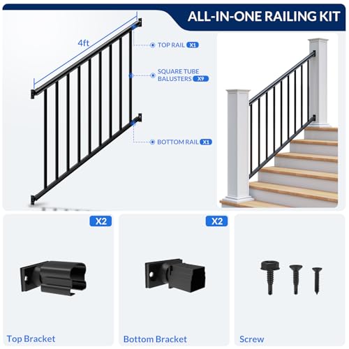 Egadis 1 Pack 42 in x 4 ft Modular Aluminum Stair Railing Kit Without Post - color: Stair 4ft - 1 Panel