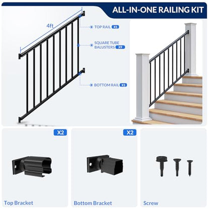 Egadis 1 Pack 42 in x 4 ft Modular Aluminum Stair Railing Kit Without Post - color: Stair 4ft - 1 Panel