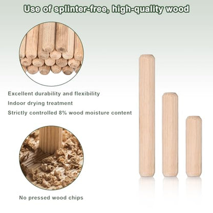 uxcell 120 Pcs Wooden Dowel Pins 6x60mm(0.24x2.36) Fluted Beveled Ends Wood Dowel Pegs Dried Hardwood for Woodworking Furniture Shelf - size: 6x60mm