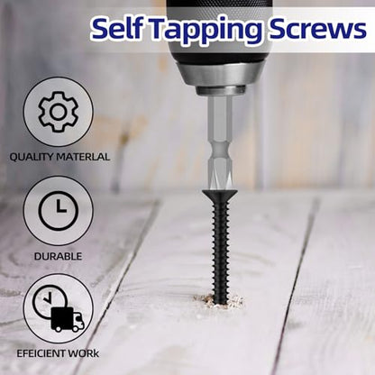 #4 x 3/4" Flat Head Self Tapping Screws, 304 Stainless Steel 18-8 Wood Screw, Black Finish, Screwdriver Bit Included, 200 PCS - color: Black, size: #4 x 3/4"