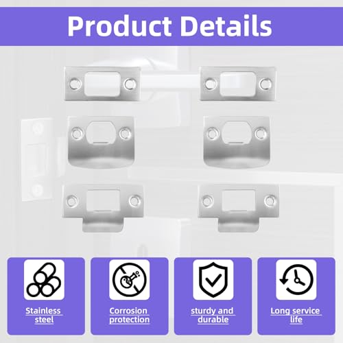 15-Pack Universal Door Lock Strike Plates - Stainless Steel Reinforcement Kit (3 Types) with Screws & Boxes