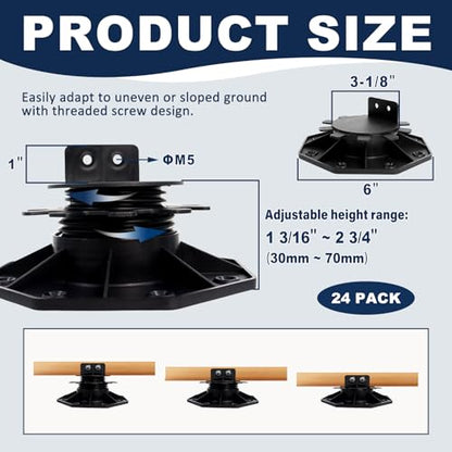 24 Pack Adjustable Deck Support Pedestal, 1-3/16" to 2-3/4"(30-70mm) - size: 1-3/16" to 2-3/4"