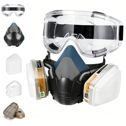 Blue Chemical Respirator with Goggle for Epoxy Resin, Painting