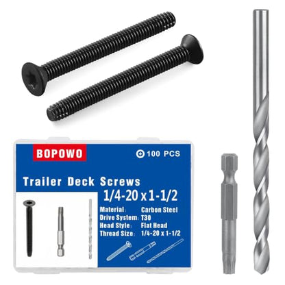 1/4"-20 x 1-1/2" Flat Head Thread Forming & Cutting Screws Trailer Deck Screws, Steel Floorboard Thread Cutting Screws for Wood & Metal, Black Phosphate,T-30 Drive and 7/32 Drill bit - size: #1/4-20*1-1/2"