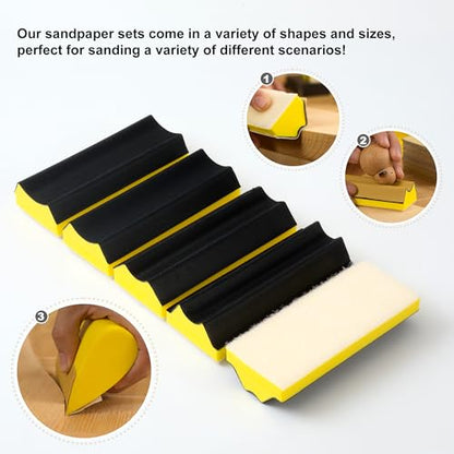 56 PCS Hand Sanding Block Set Include 16 PCS Contoured Profile Sander Block and 40 Sheet Sandpaper Interchangeable Assorted Convex & Concave Shapes Used for Woodworking Furniture, Auto Paint