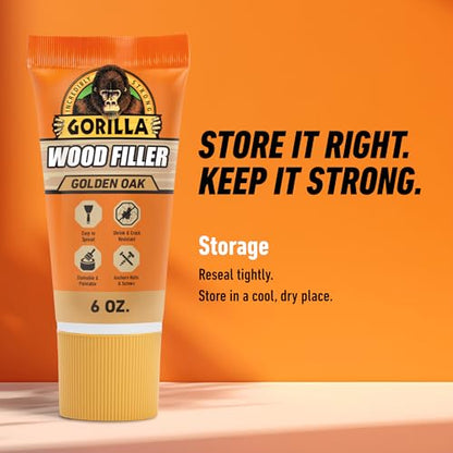 Gorilla Wood Filler, Golden Oak, Water Resistant, 6 oz Tube, 2-Pack - color: Golden Oak, size: 2 - Pack
