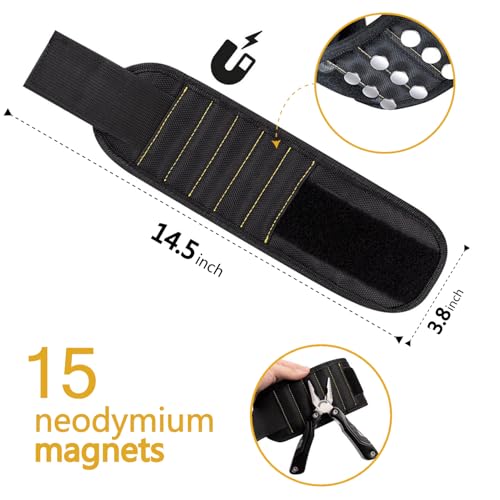Magnetic Wristband for Holding Tools with 15 Magnets for Screws and Nails