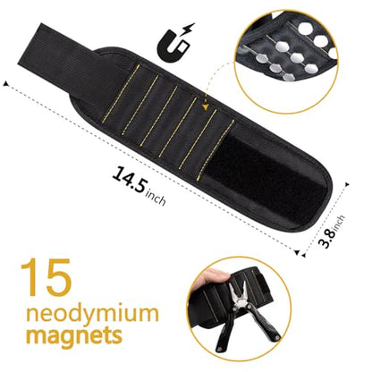 Magnetic Wristband for Holding Tools with 15 Magnets for Screws and Nails