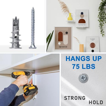 Zinc Self-Drilling Drywall Anchors with Screws Kit, 104 Pack 3 Size, 52 Heavy Duty Metal Wall Anchors and 52 Screws - size: 3size-52pcs