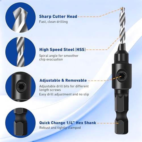 shengbenhao Countersink Drill Bit Set 11PCS Counter Sink Drill Bits Wood