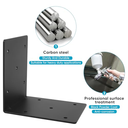 6x6x5 Heavy Duty L Brackets 4-Pack, Steel Brace Connector for Wood - size: 6''X6''X5'' 4P