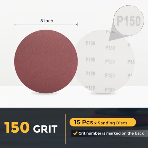 HARFINGTON 15 Pcs 8 Inch Sanding Discs 150 Grit Red Aluminum Oxide - size: 8 Inch(150 Grit)