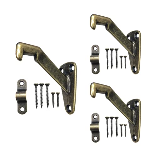 Heavy Duty Handrail Bracket Antique Brass, 3 Pack | HOWTOOL - color: Antique Brass
