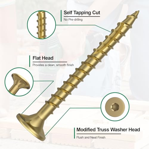 #8 x 1-1/4” Deck Screws, 100Pcs Star Drive Wood Screws - color: Gold, size: 1-1/4 Inch