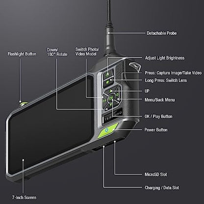 Teslong NTS700 Triple Lens Borescope with 7" 720P IPS Screen