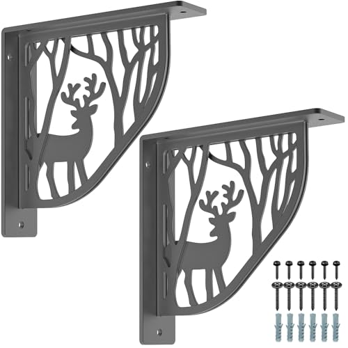 SELEWARE Heavy Duty Shelf Brackets 8" Decorative L Brackets, Sika Deer 2Pcs - style: Sika Deer-2 pack