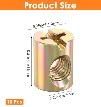 10 Pcs M6 Barrel Nut, Slotted Cross Dowel Nut for Furniture Bed