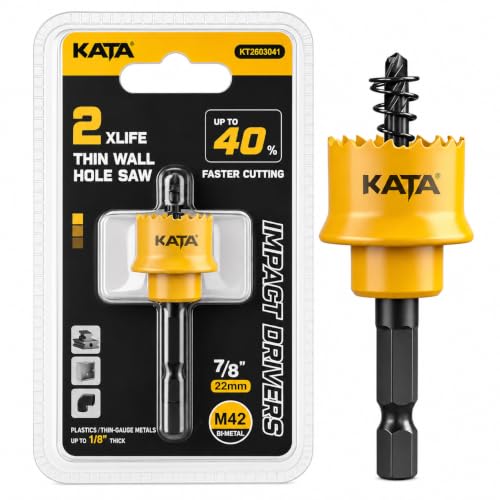 KATA 7/8" Bi-Metal Thin Wall Hole Saw for Thin-Gauge Metal, Plastic, PVC - color: Yellow (7/8")