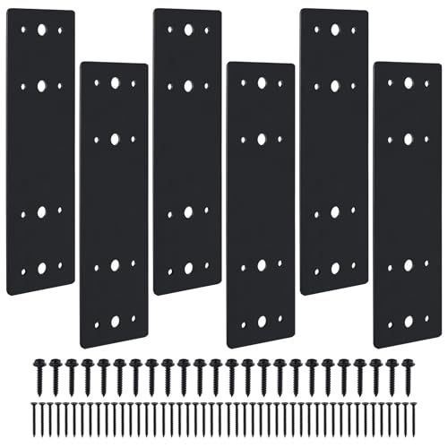 6pcs 10"x3" Straight Steel Flat Plates Metal Mending Plate Fixing Joining Bracket with Screws for Framing Pergolas, Repair House, Wood Furniture