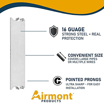 AP-12062, Safety Nail Plate for Wood Studs 16-Gauge Steel, 1.5 x 6 Inch, Protect Plumbing and Wiring, Sharp Pointed Prongs, Anti-Nail Protection Plate Shield, Made in USA