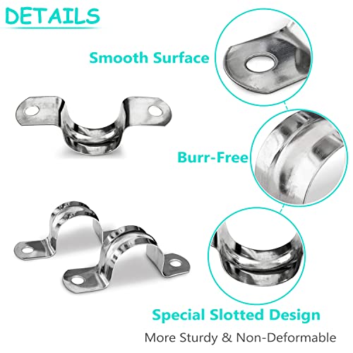 142 Pcs Pipe Strap Clamp Assortment Kit, 304 Stainless Steel 2 Holes Rigid Pipe Strap U Braket Tube Pipe Strap Clamp