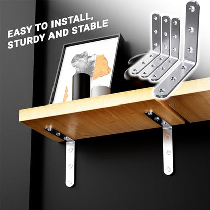 25Pcs Stainless Steel Angle Brackets 3”x 3” Heavy Duty Corner Brackets - size: Silver-3x3 Inch
