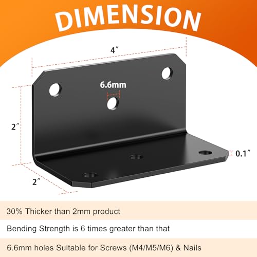 4 Inch Heavy Duty L Brackets for Wood, Galvanized Corner Braces, 15 PCS - size: 2x2x4 Inch