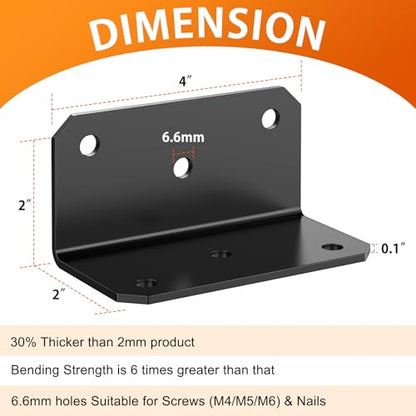 2 x 4 Inch L Brackets for Wood, Heavy Duty Galvanized Corner Braces, 4 PCS - size: 2x2x4 Inch