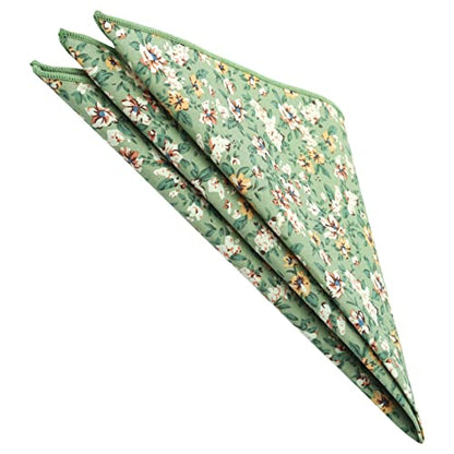 Cotton 2.5-Inch Skinny Floral Tie and Pocket Square Set for Men - color: Jade Green