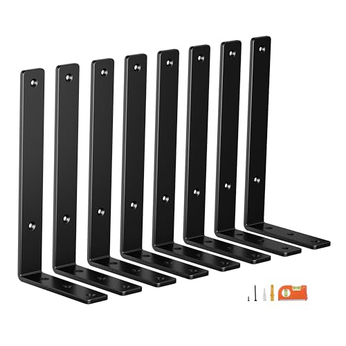 NEODROP 8-Pack 12 Inch Heavy Duty Shelf Brackets, Premium Floating L Bracket for Wall, Kitchen, Mantel Shelves Support | Quarter Inch (1/4") Thick | Black Powder Coated Steel - size: 12 Inch, style: 8 Pack